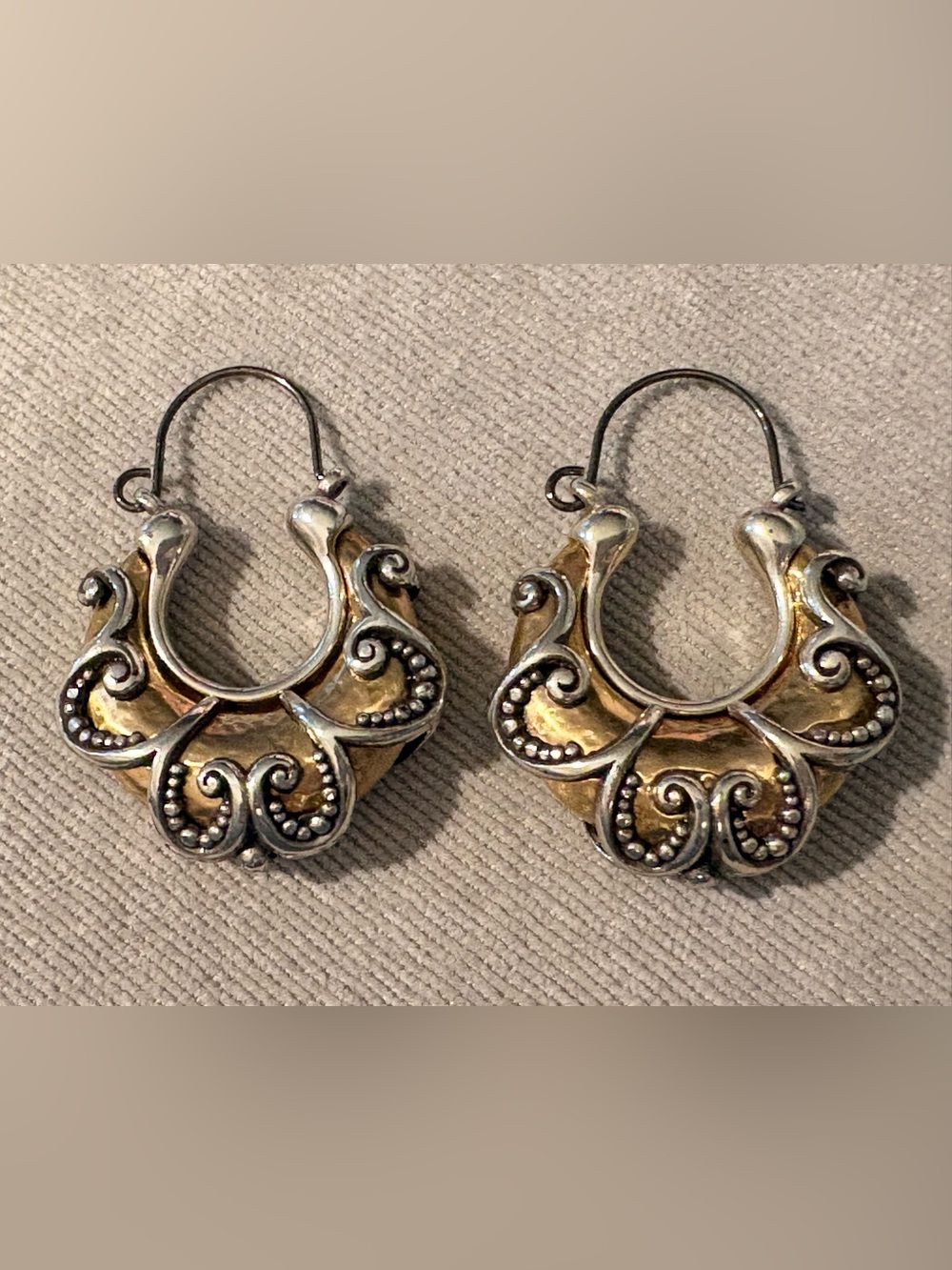 Retired Two-Tone Open Filigree Hoop Earrings